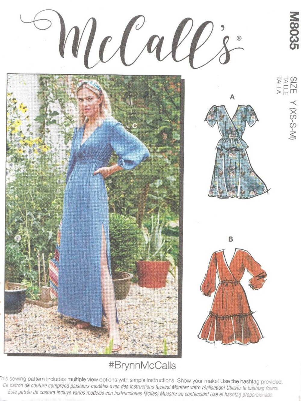 McCall's M8035 sewing pattern for DRESS in sizes XS S M from 2020